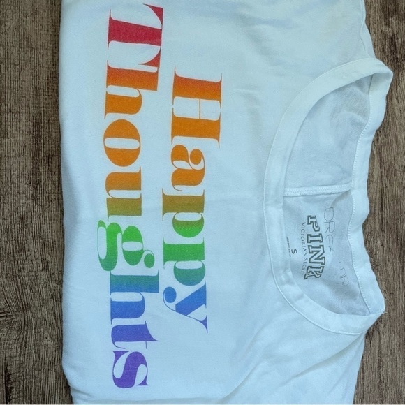 Dreamr X Pink Rainbow "Think Happy Thoughts" Long Sleeve Size Small - Picture 3 of 5